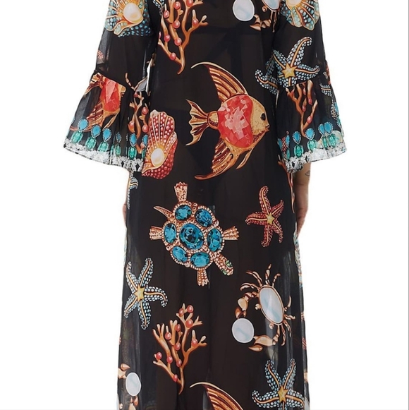 RANEES STARFISH RUFFLE DUSTER IN BLACK; One Size Fits Most,Size:Os P - Picture 12 of 12